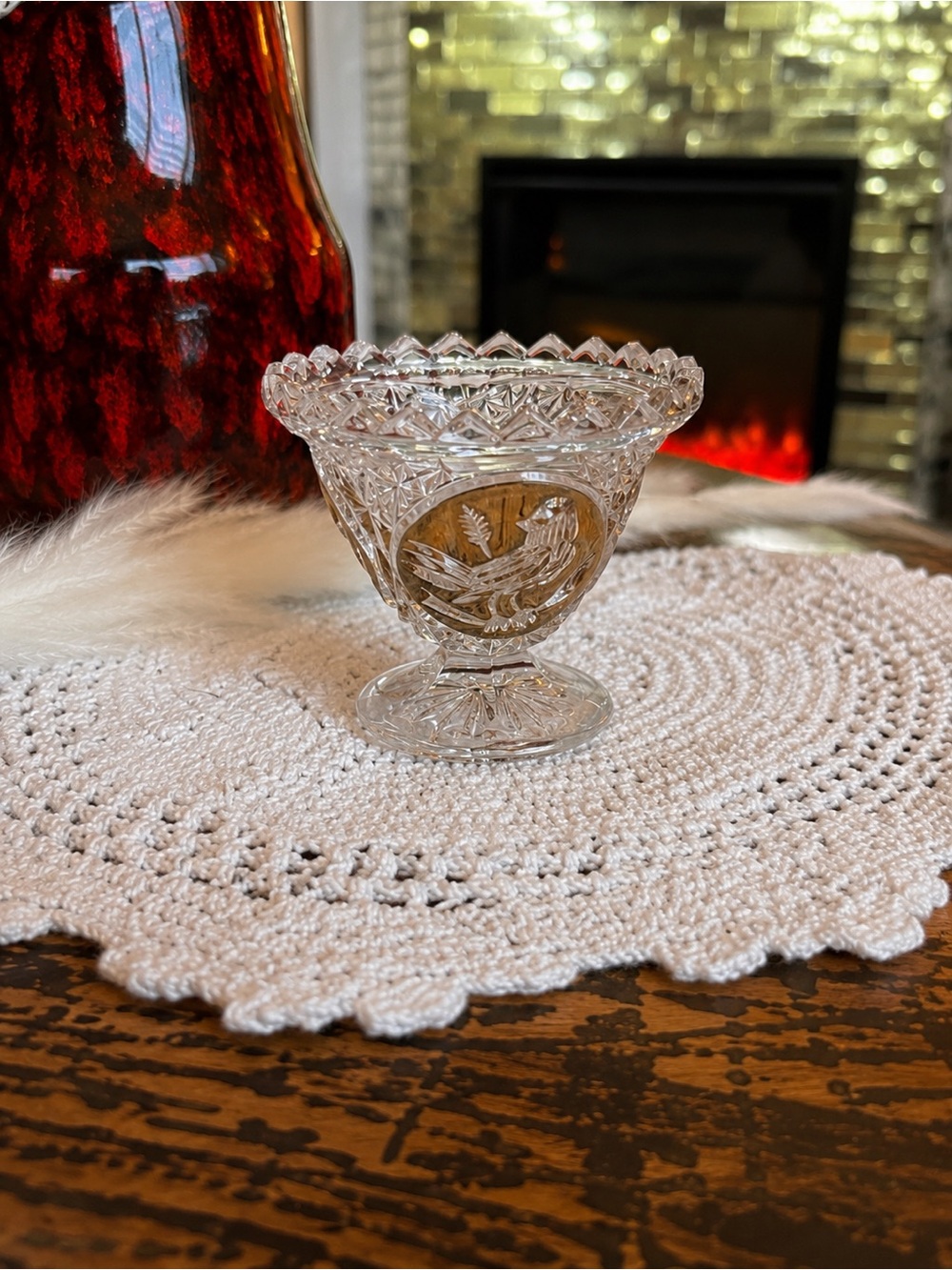 Hofbauer Byrdes Lead Crystal Salt Cellar | West Germany Bird Medallion Dish